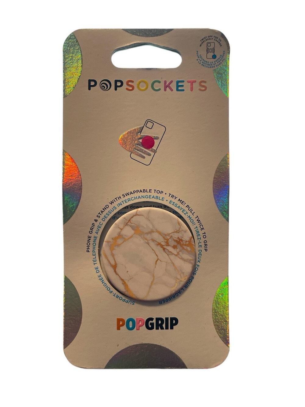 PopSockets-Phone Grip & Stand With Swappable Top For Phones-Gold Lutz Marble